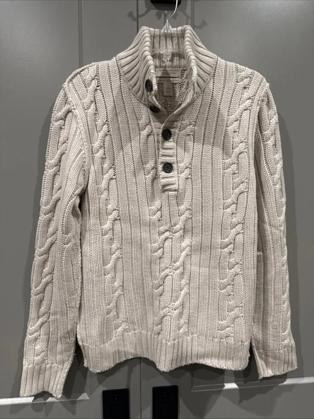 Banana Republic Sweater Men’s Small Cream Cable Knit Casual Preppy Pullover